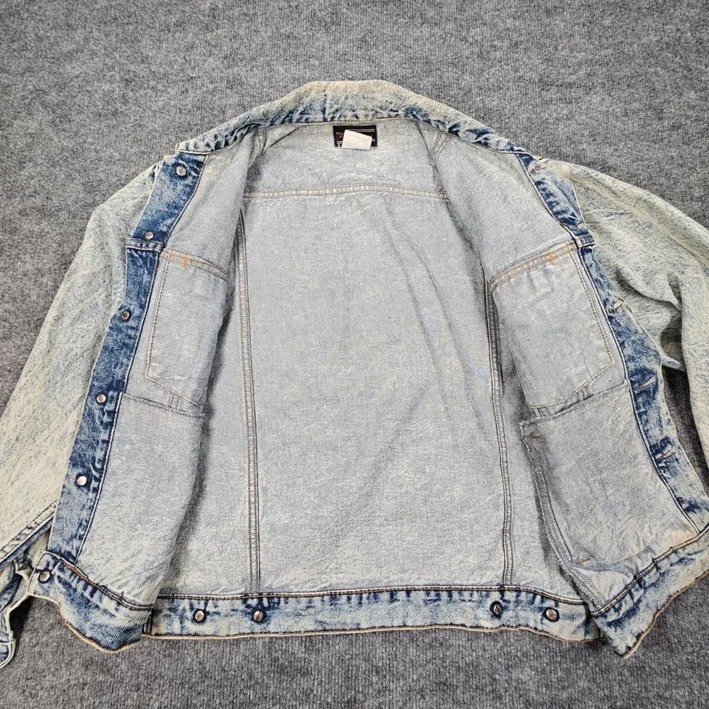 VTG Electricity Acid Wash Denim Trucker Jacket Mens M Blue 80s 90s Eberle Button